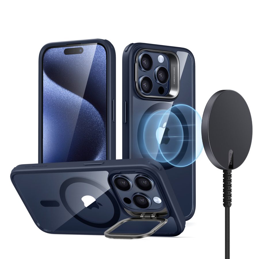 iPhone 15 Pro Snap-and-Stand Charging Bundle Clear Dark Blue