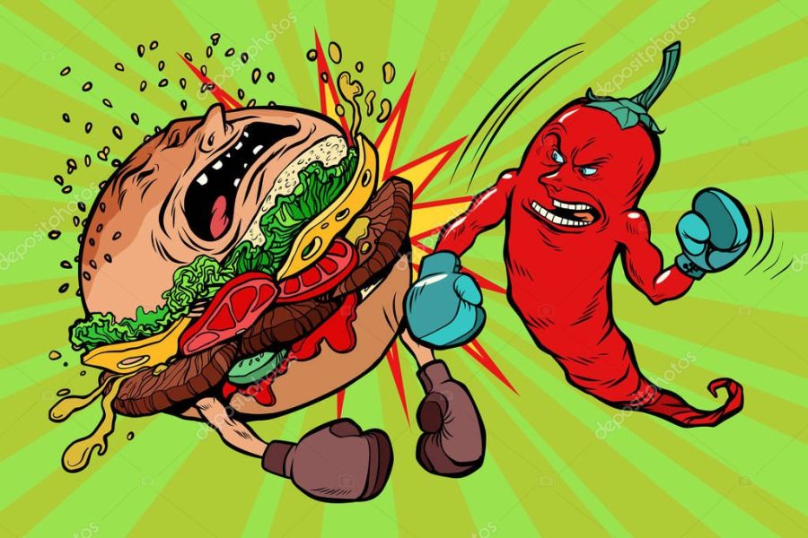 pepper beats Burger, vegetarianism vs fast food