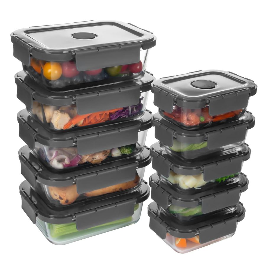 10 Pack Glass Food Storage Containers With Lids, Airtight Meal Prep Containers,