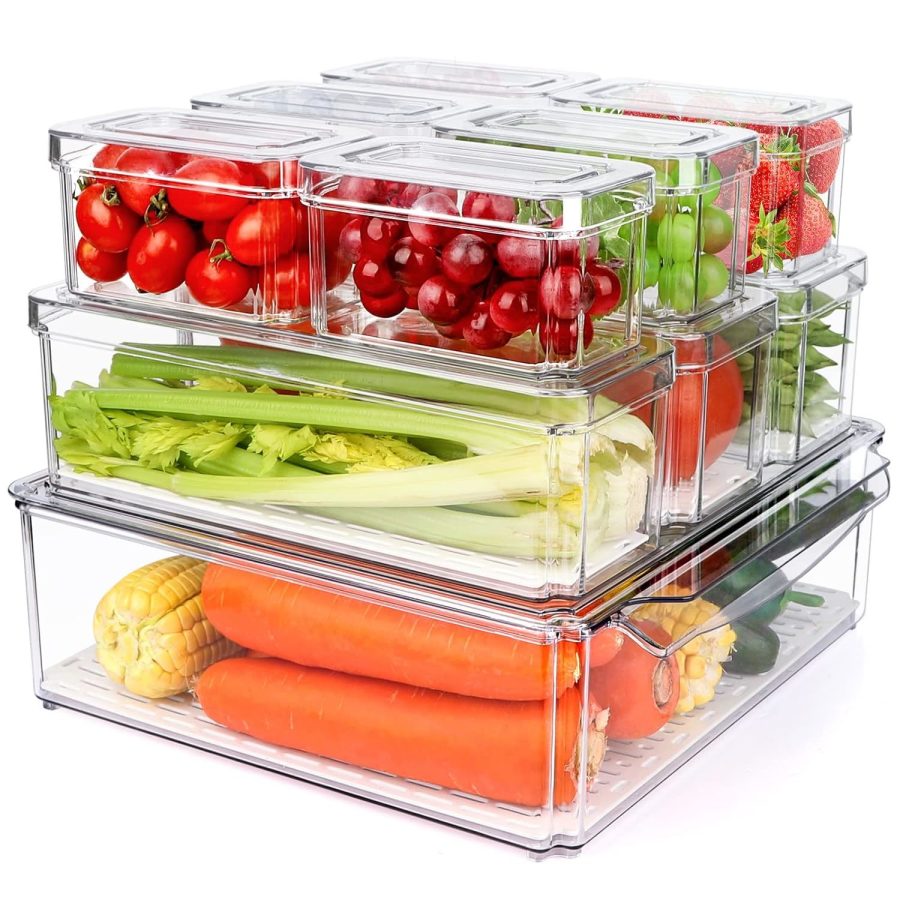 10 Pack Refrigerator Pantry Organizer Bins, Stackable Fridge Bins With Lids, Cle