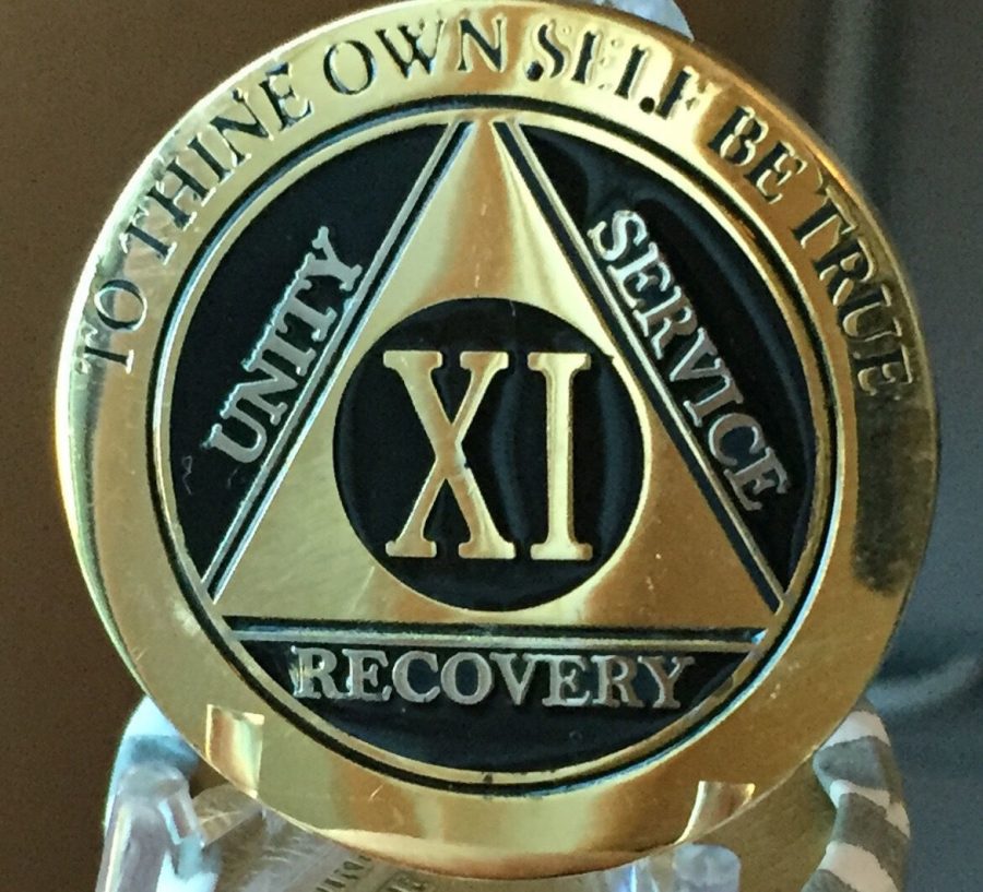 11 Year AA Medallion Black Gold Plated Bi-Plate Alcoholics Anonymous Chip Coin