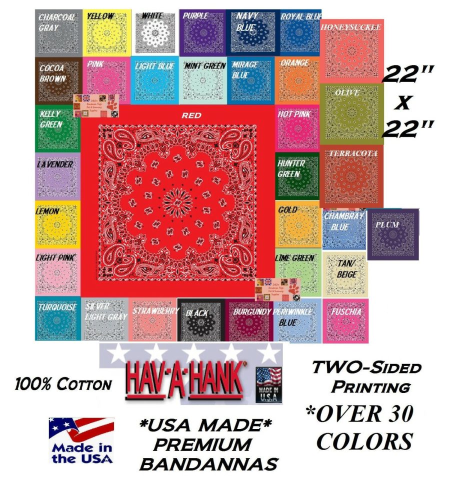 12 pc USA MADE HAV-A-HANK 2-Sided PAISLEY BANDANA Face Mask Neck SCARF Head Wrap