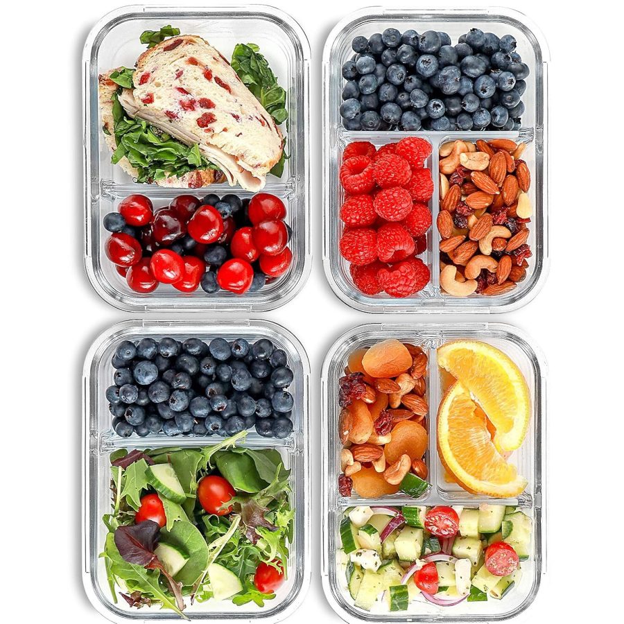 2 & 3 Compartment Glass Meal Prep Containers (4 Pack, 32 Oz) - Glass Food Storag