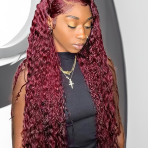 [22inch] 13x4 Lace Front Wigs Red Wine Colored 99J Jerry Curly Wig 150% Density