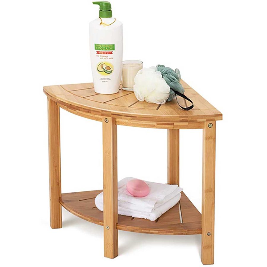 250LBS Capacity Bamboo Corner Shower Bench