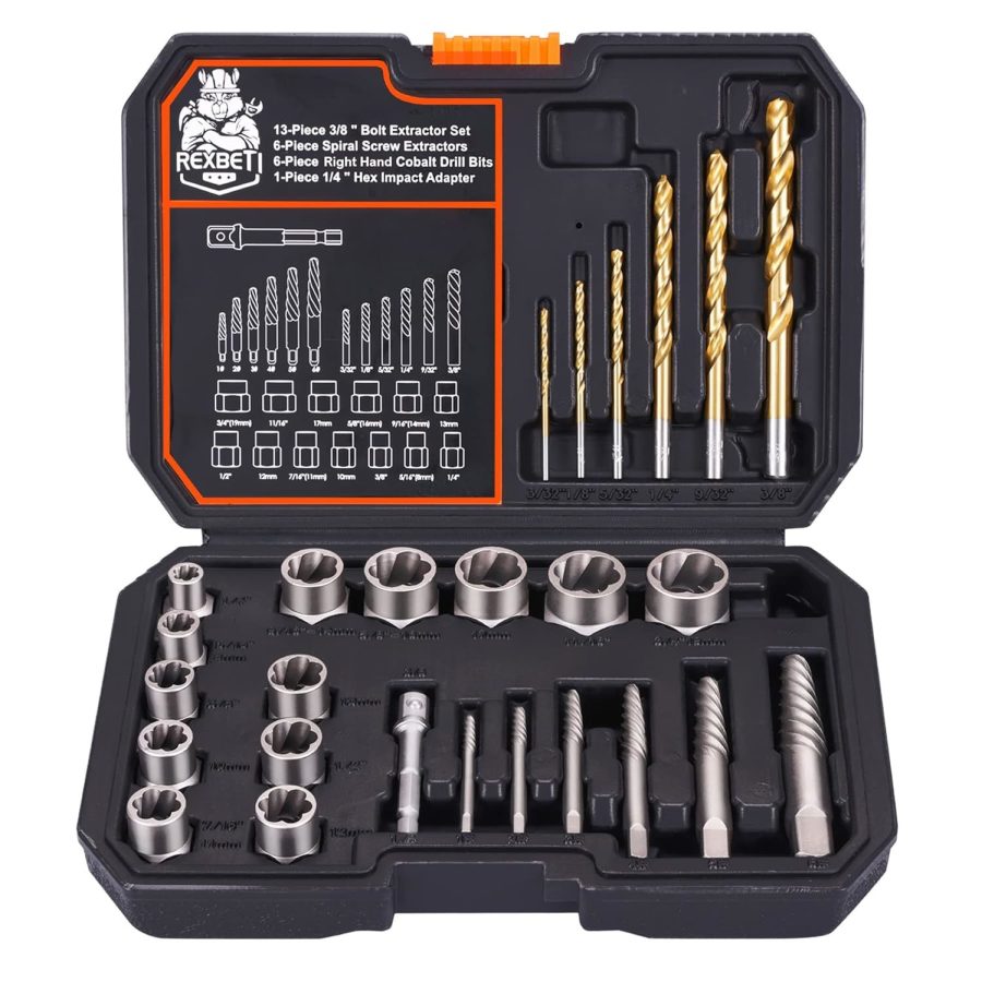 26-Piece Bolt Extractor Screw Extractor Set And Cobalt Drill Bit Set, Case With