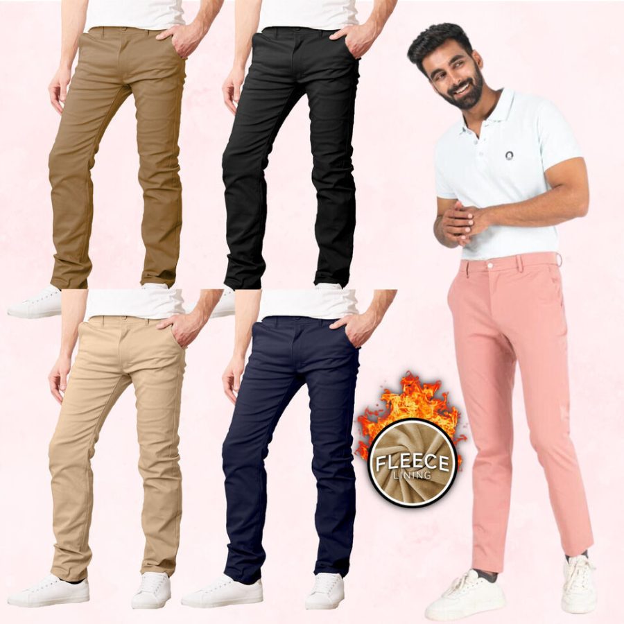 3-Pack Mens Heavyweight Fleece-Lined Stretch Chino Uniform Work Pants NEW