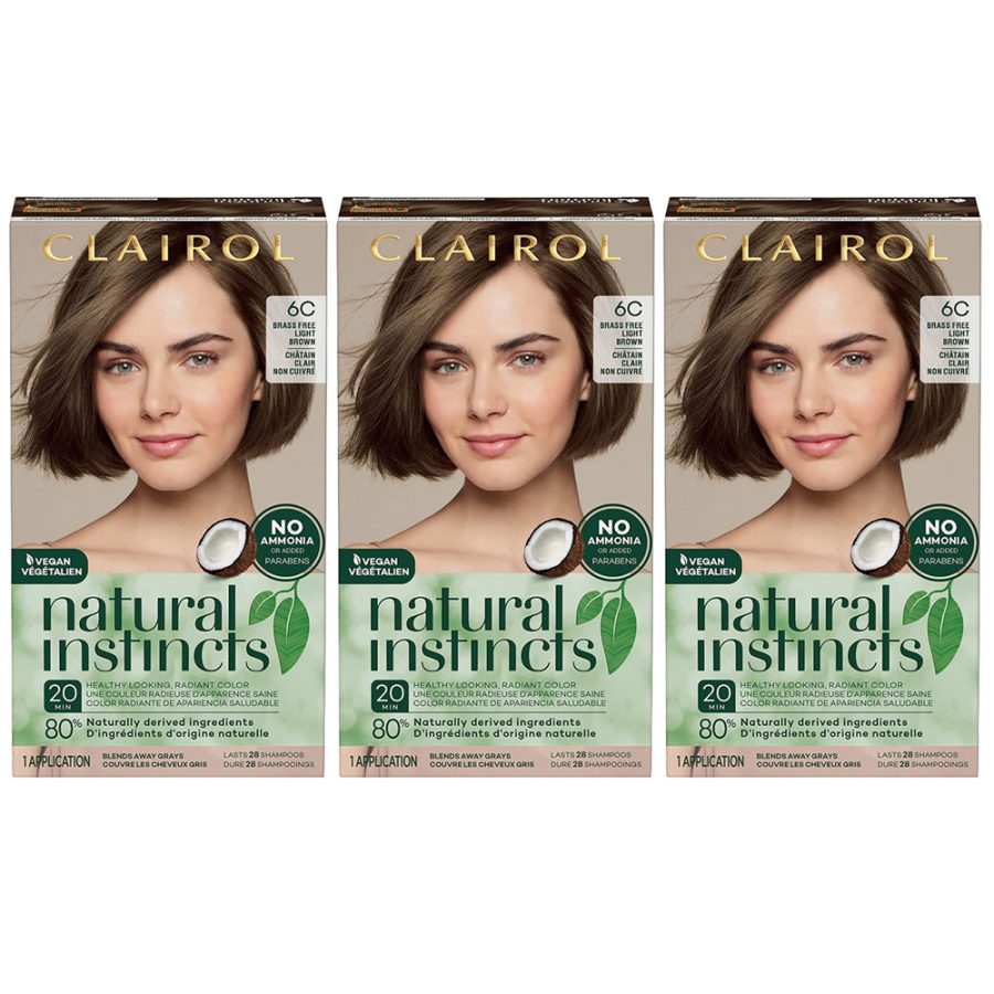 (3 Pack) New Clairol Natural Instincts Semi-Permanent Hair Color, 6C Light Brown