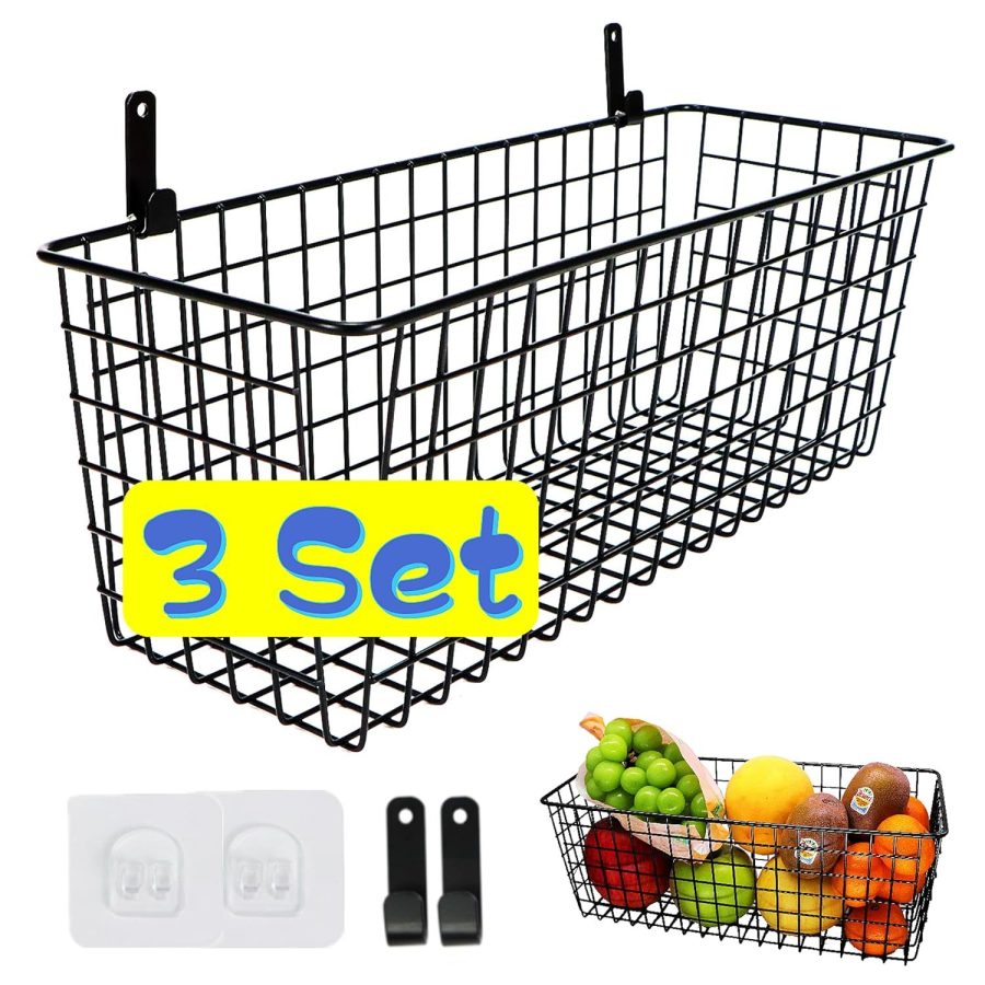 3 Set [Extra Large]Hanging Wall Wire Baskets, Farmhouse Food Storage Kitchen Pan