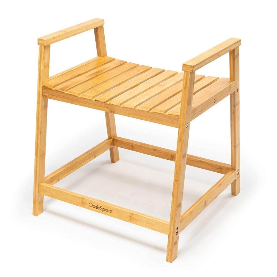 300LBS Capacity Bamboo Shower Bench with Arms