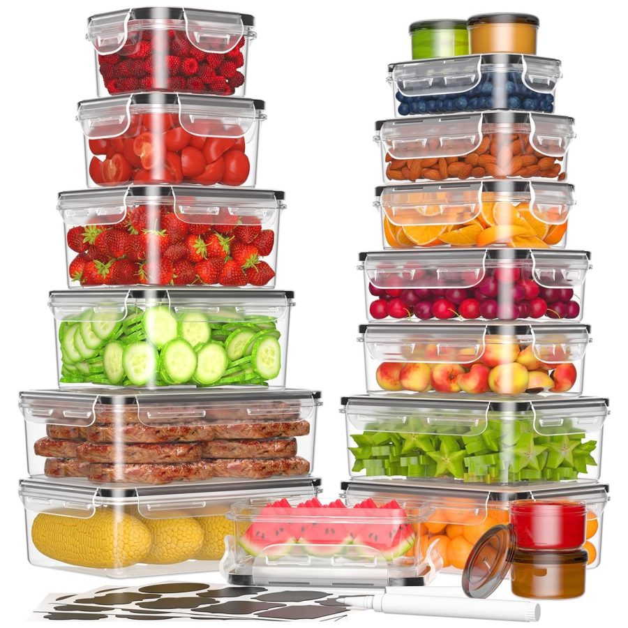 36-Piece Food Storage Containers With Lids(18 Containers & 18 Lids), Plastic Foo