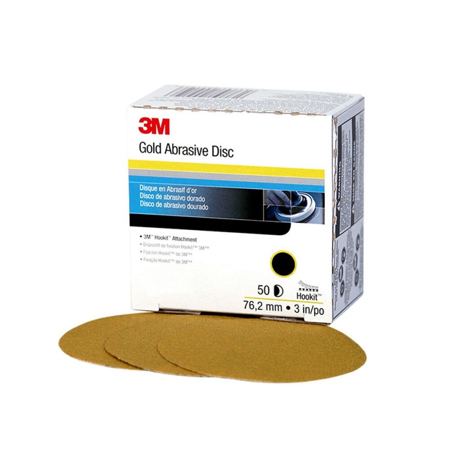 3M 00912 3M PART, Use For Fine Featheredging/ Last Sanding Step Before Priming; Gold; Aluminum Oxide; 3 Inch Diameter; A Weight Paper Backing; P500 Grit; Hookit Type Attachment; Hand And Machine Use; Dry Use Only; Box Of 50