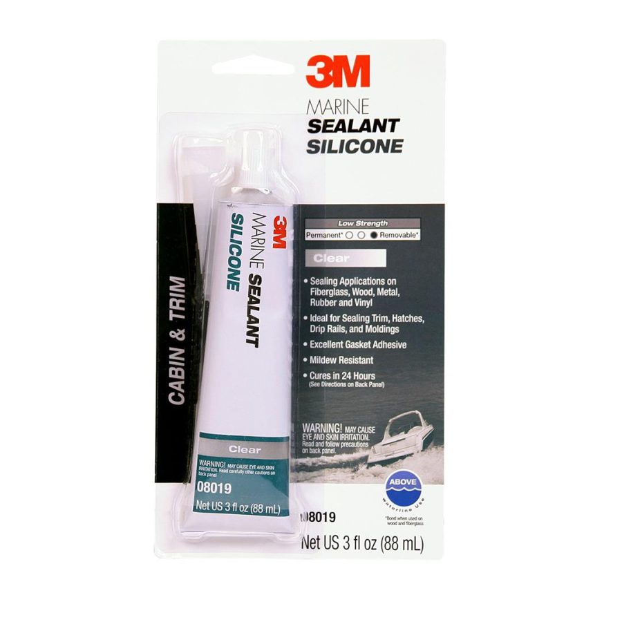 3M 08019 Marine Grade Silicone Sealant, 0 For Boats and RVs, Above the Waterline Interior/Exterior Sealing, Clear, 3 fl oz Tube