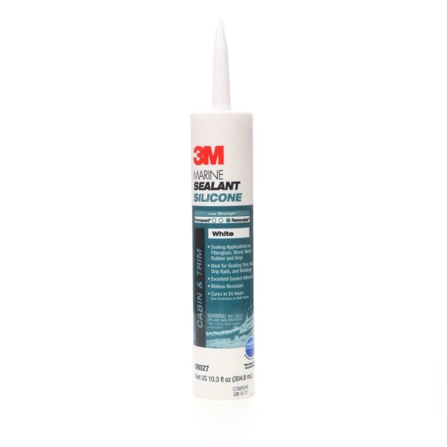 3M 08027 Marine Grade Silicone Sealant, For Boats and RVs, Above the Waterline Interior/Exterior Sealing, White, 10.3 fl oz Cartridge