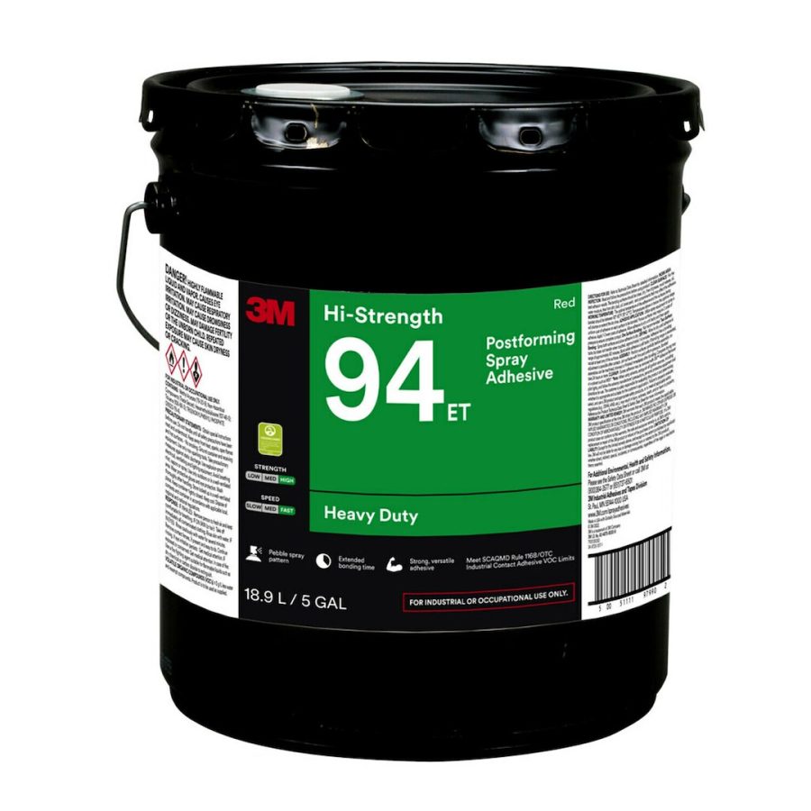 3M 97990 3M HI-STRENGTH 94 ET ADHESIVE RED, Used To Bond Metals/ Wood/ Rubber/ Carpet Flooring; 5 Gallon Pail; Acid Free; Red; Single