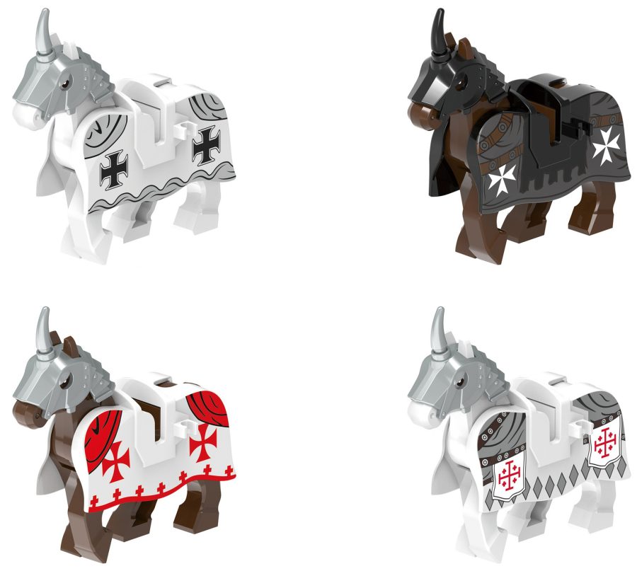 4pcs/set The Warhorse of Knights of the Temple War Horse Minifigure + Free Stand