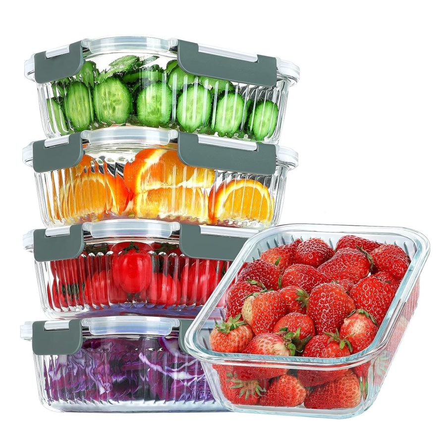 5 Packs 36 Oz Glass Food Storage Containers, Meal Prep Containers With Lids, Air