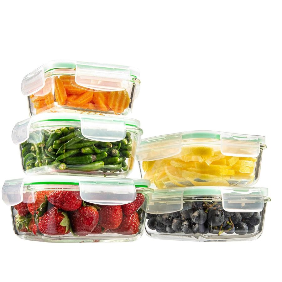 5-Piece Glass Food Storage Containers With Lids - Meal Prep Containers With Airt