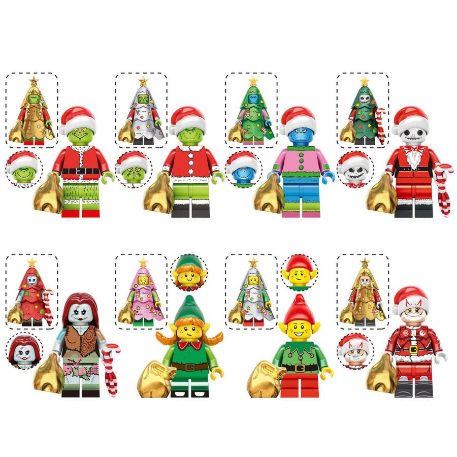 8Pcs 2024 Christmas Theme Minifigures Grinch Jack Sally Santa Rex Elf Mini Block