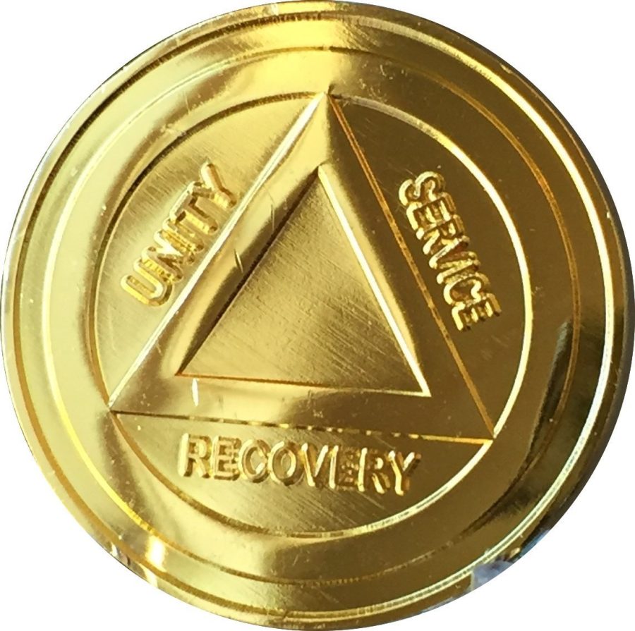 AA Logo Circle Triangle Gold Colored Medallion Unity Service Recovery Serenit...