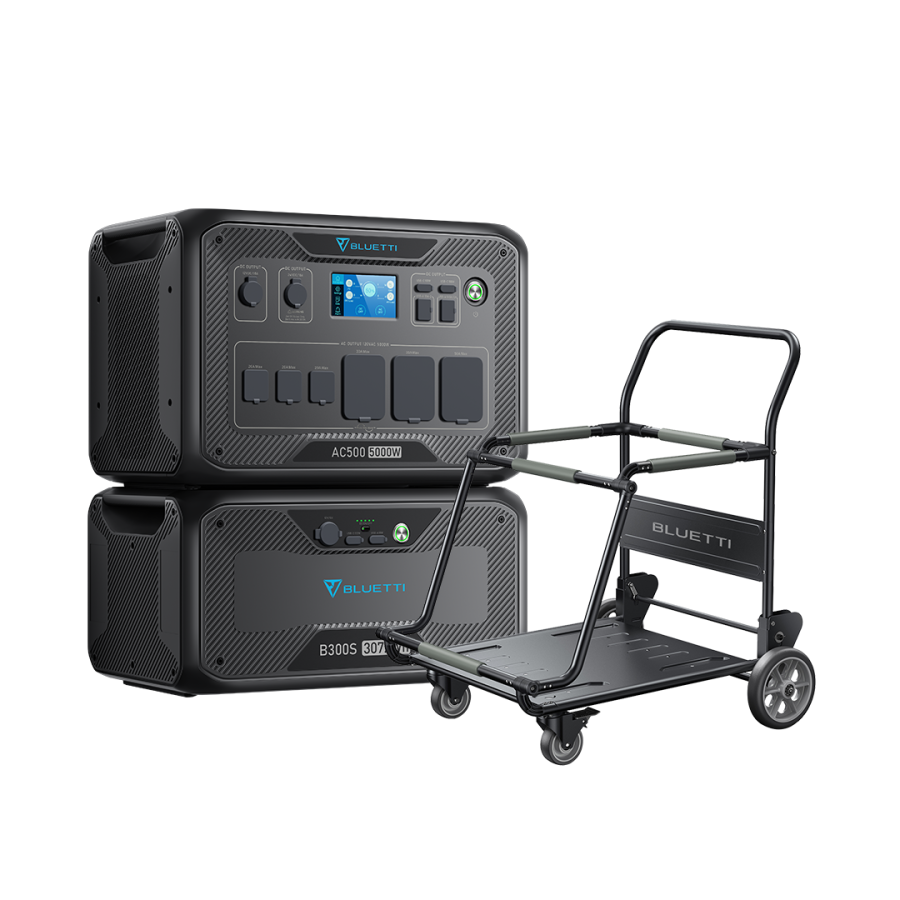 AC500 + B300S Home Battery Backup, AC500+B300S+Folding Trolley | 5000W, 3072Wh Power Kit