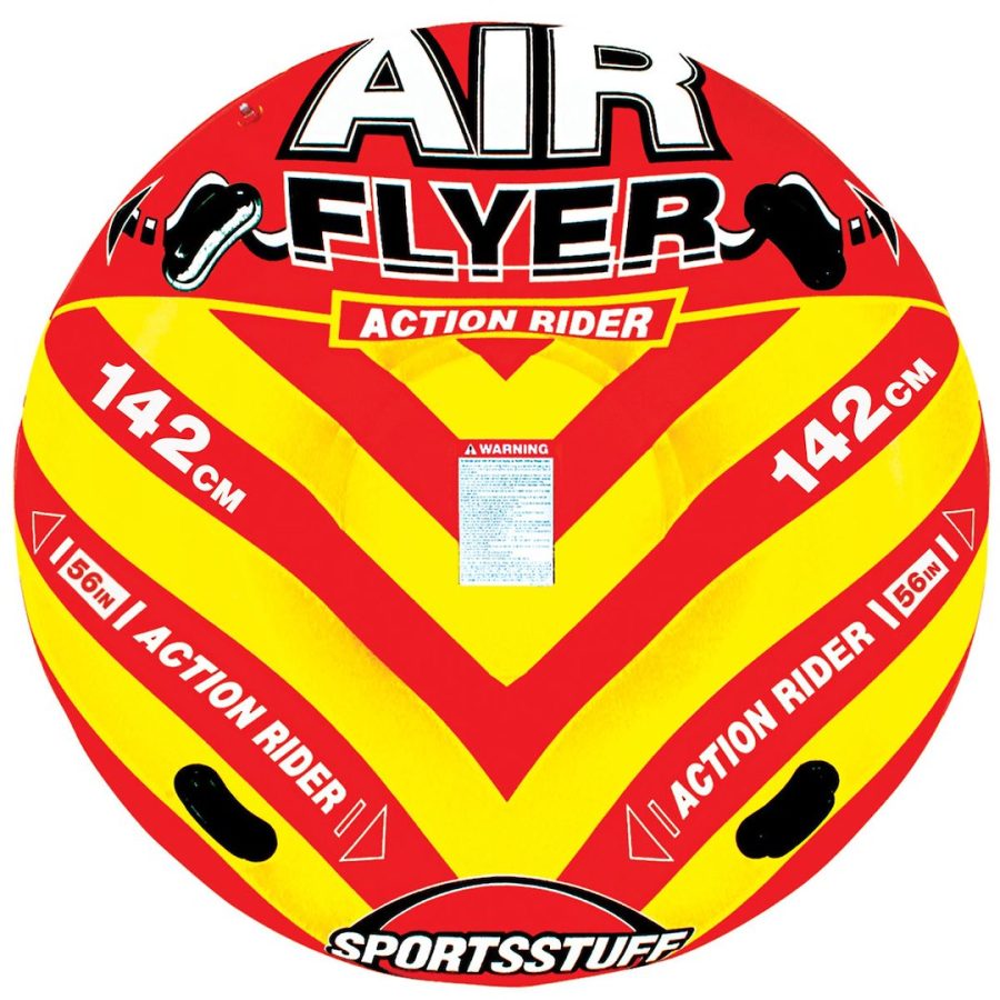 AIRHEAD 30-3524 SPORTSSTUFF AIR FLYER SNOW TUBE 60, Round Shape; Holds 2 Riders; 60-1/2 Inch Diameter When Deflated; Red/ Yellow; PVC; With Molded PVC Handles