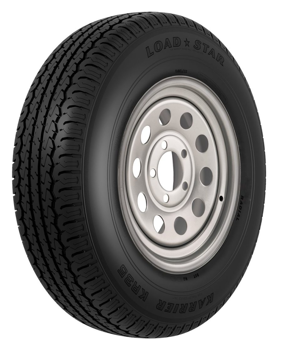 AMERICANA 32220 ST205/75R15 C/5H MOD SILVER KR, 15 Inch Diameter x 5 Inch Width; 5 x 114.3 Millimeter/ 5 x 4.50 Inch Bolt Pattern; Mini Modular; 2 Piece Welded Steel Construction; Silver; ST205 x 75R15; 1 Year Worry-Free Warranty; Trailer; Radial