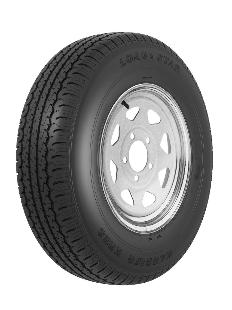 AMERICANA 32257 ST205/75R15 C/5H SPK GALV KR35, 15 Inch Diameter x 5.5 Inch Width; 8 Split Spoke; 2 Piece Welded Steel Construction; Galvanized; ST205 x 75R15; 1 Year Worry-Free Warranty; Trailer; Radial; Black Sidewall; Tubeless