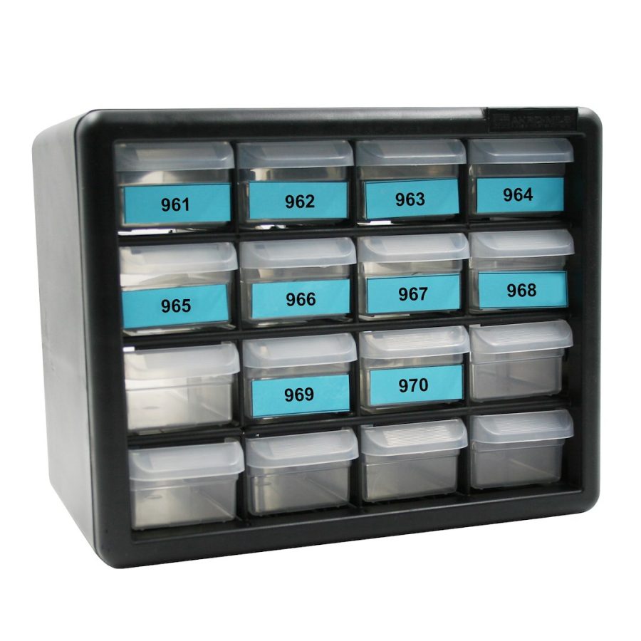 AP PRODUCTS 013-714 BAUER RV961-970 SERIES KEY CABINET, Cabinet With Drawers; 10-1/2 Inch Width x 6-1/2 Inch Depth x 9 Inch Height; Gray With Clear Drawers; With 5 Keys Each Of 10 Key Codes Numbering 961 To 970