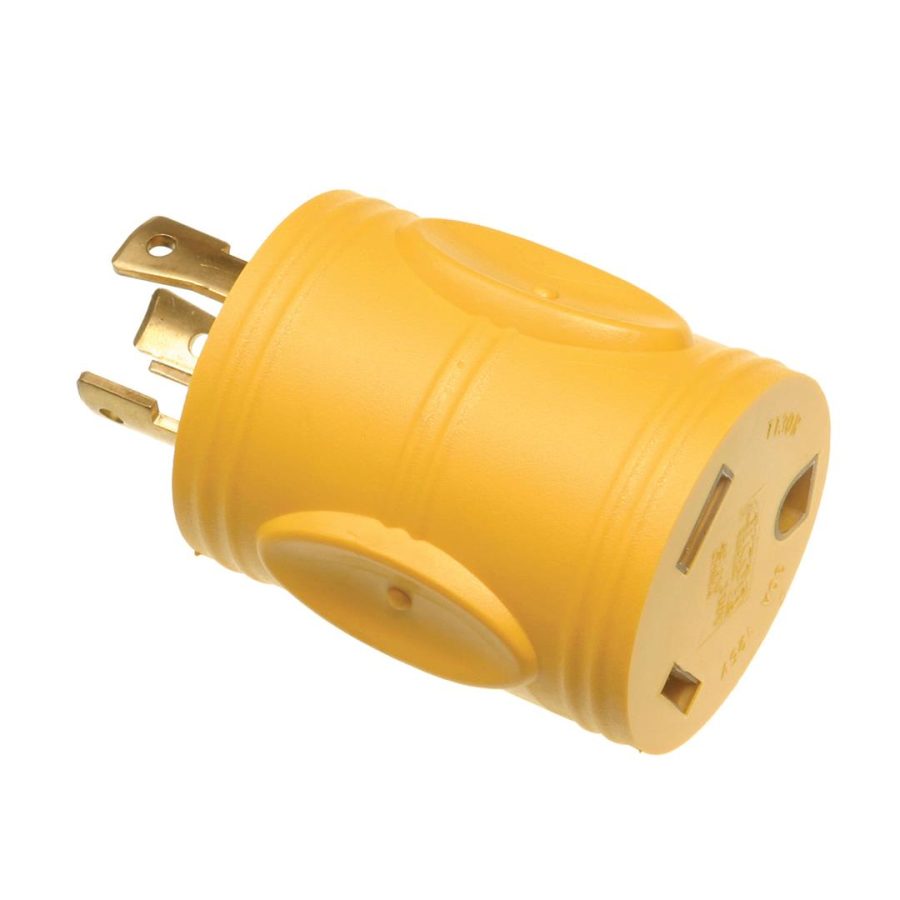 ARCON 14398 Power Cord Adapter; Adapts All Brands Of RV Plugs; Round; 30 Amp; Easy Grip Handle; cULus Certified, Yellow