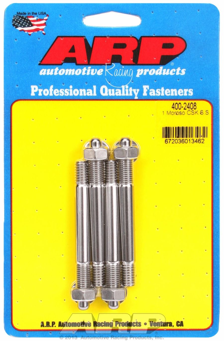 ARP 400-2408 1 INCH MOROSO CSK SS, For Use With 1-1/4 Inch Moroso Spacer; 5/16 Inch Diameter; 3.2 Inch Overall Length; Stainless Steel; With Hex Nuts/ Washers; Set Of 4