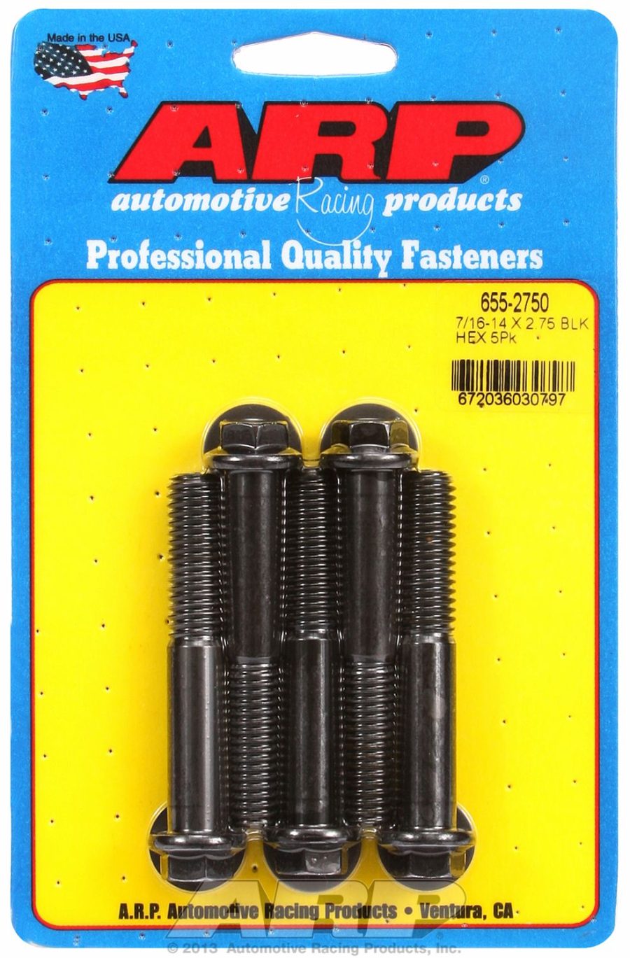 ARP 655-2750 7/16-14 X 2.750 HEX 1/2, Standard Bolt; 3/8 Inch - 16 Thread Size; 2.750 Inch Under Head Length; 7/16 Inch Socket Size; Hex Style Head Type; Black Oxide; Chrome Moly; 5 Pack