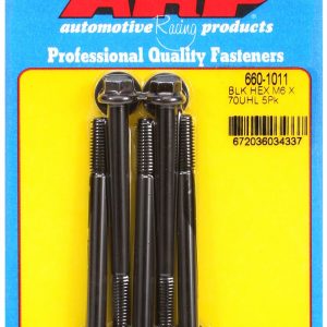 ARP 660-1011 M6 X 1.00 X 70 HEX BLK, Metric Bolt; 6 Millimeter x 1.00 Thread Size; 70 Millimeter Under Head Length; 8 Millimeter Socket Size; Hex Style Head Type; Black Oxide; Chrome Moly; 5 Pack