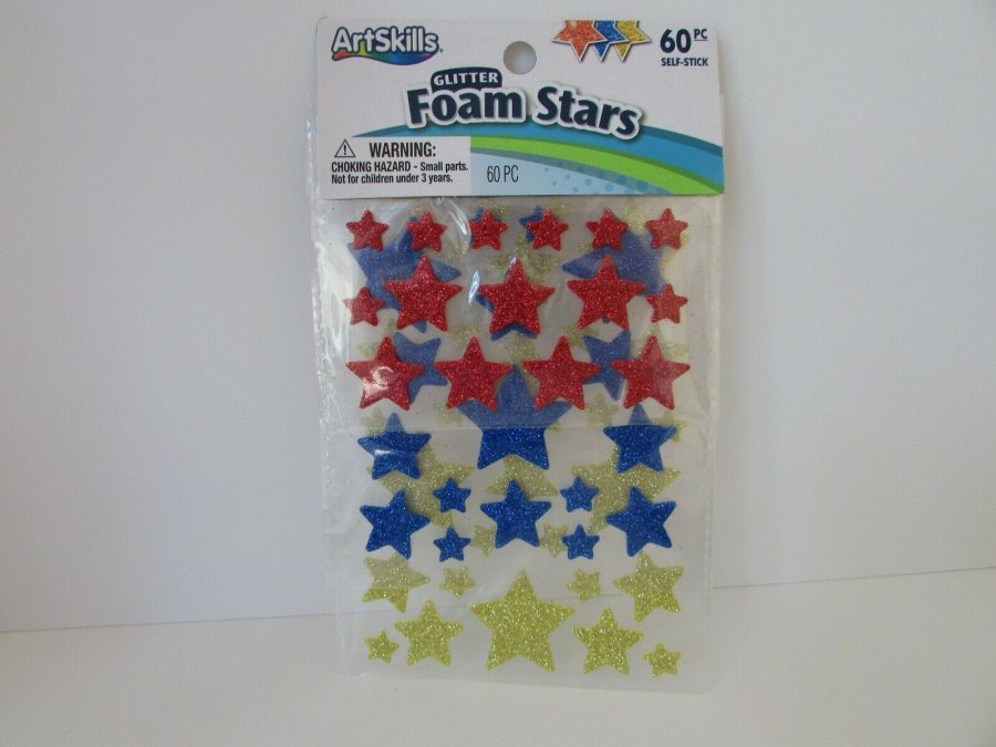 ART SKILLS GLITTER FOAM STARS SELF STICK 60 PCS ASST SIZES 1/2"-1-1/4" NEW L24