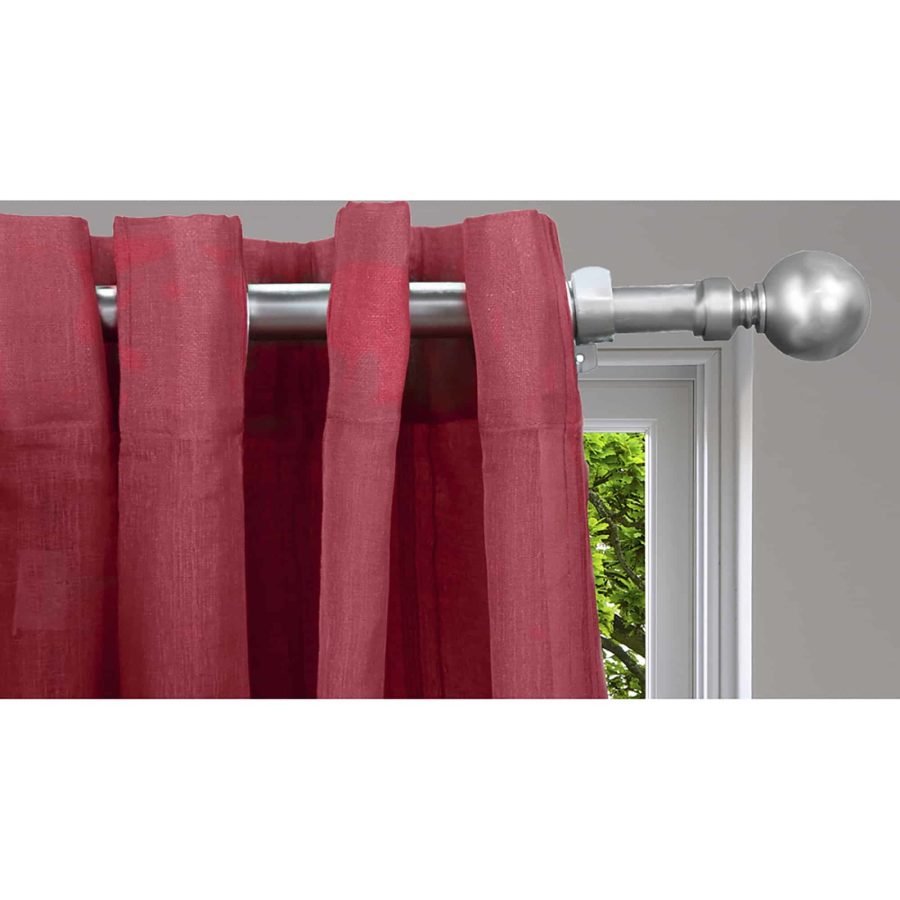 Adjustable Single Curtain Rod 50"-82" with Ball Finials and Brackets, Silver