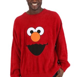 Adult Sesame Streets Fuzzy Elmo Oversized Sweater