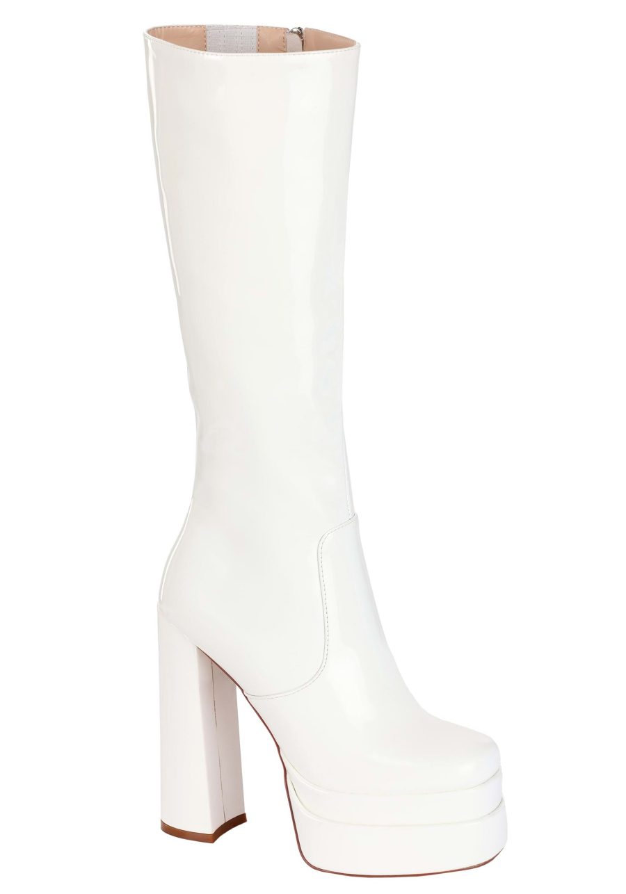 Adult White Patent Platform Gogo Boots