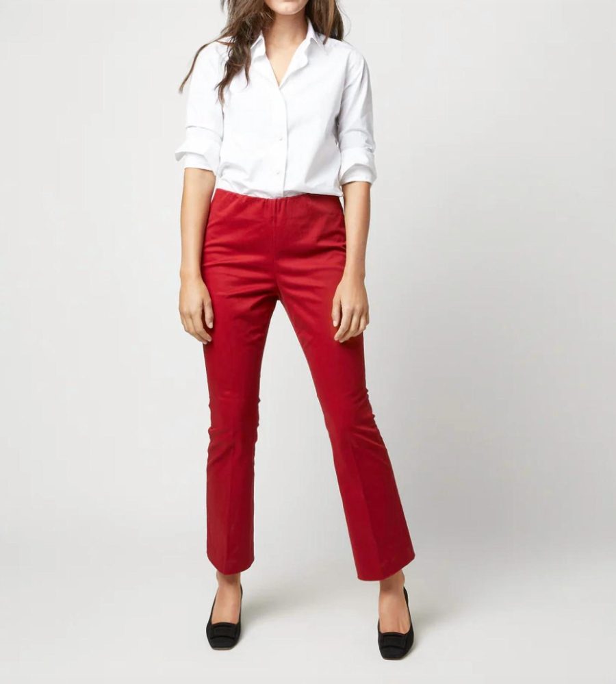 Ann Mashburn faye flare cropped pants in Red Stretch Sateen - size XS