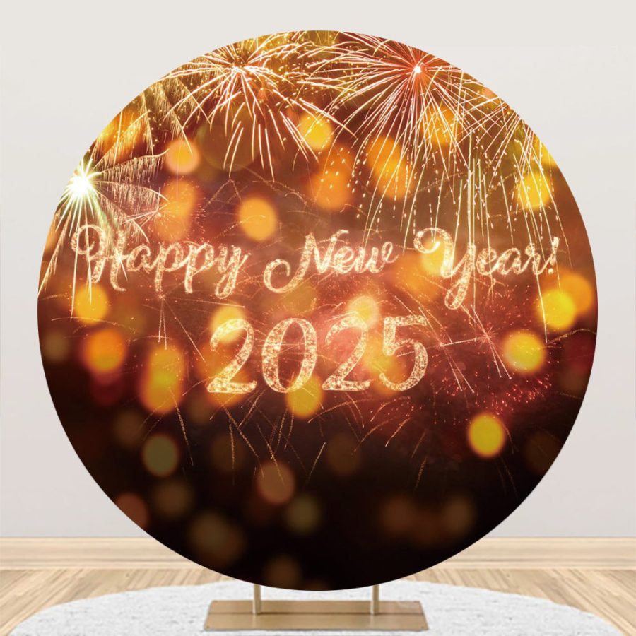 Aperturee Bokeh Dots Golden Happy New Year Party Round Backdrop