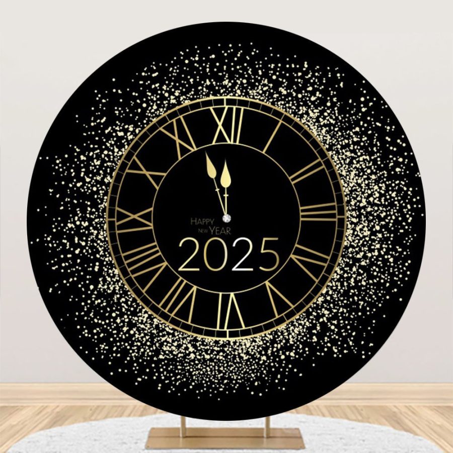 Aperturee Dazzling Gold Clock New Year Round Backdrop For Party