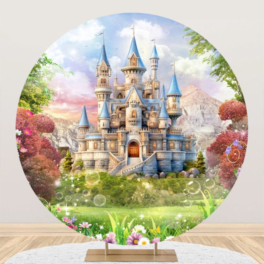 Aperturee Dreamy Castle Spring Scenery Party Round Backdrop