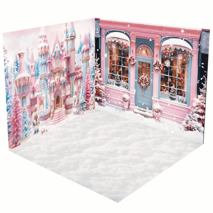 Aperturee Fairy Tale Pink Candyland Christmas Room Set Backdrop - Aperturee