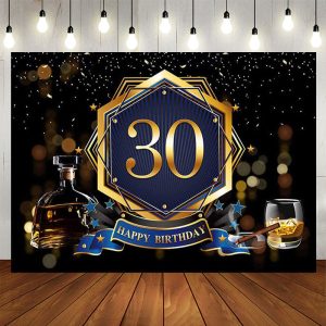 Aperturee Gold Bokeh Black 30th Birthday Backdrop Banner