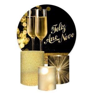 Aperturee Gold Glitter Bokeh Wine Glass Round Birthday Backdrop Kit | Circle Party Backdrop | Circle Birthday Backdrop Cover | Round Party Backdrop