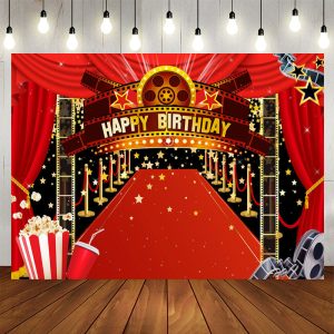 Aperturee Gold Star Red Carpet Birthday Backdrop