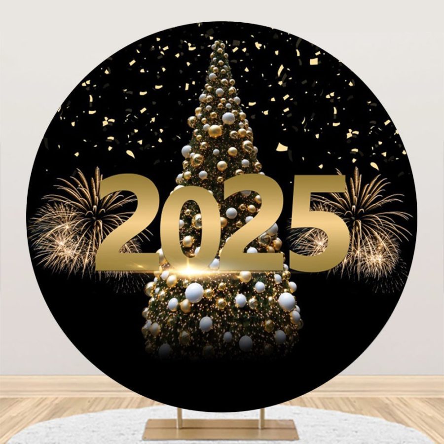 Aperturee Gorgeous Xmas Tree 2025 New Year Round Backdrop