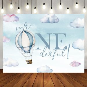 Aperturee Hot Air Balloon Mr Onederful Birthday Backdrop