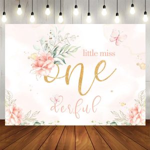 Aperturee Onederful Pink Floral Butterfly 1St Birthday Backdrop