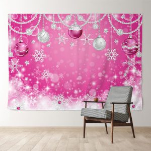 Aperturee Pink Silver Pearl Balls Snowflake Winter Backdrop