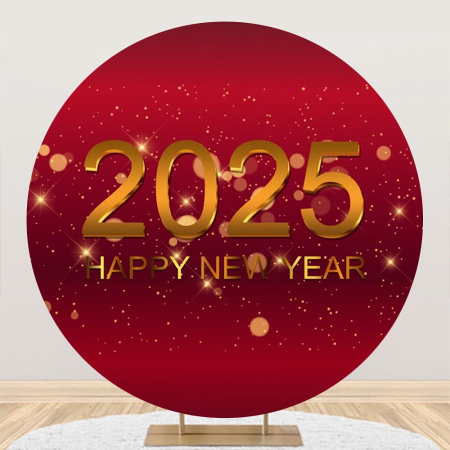 Aperturee Red Glitter Happy New Year Round Backdrop For 2025